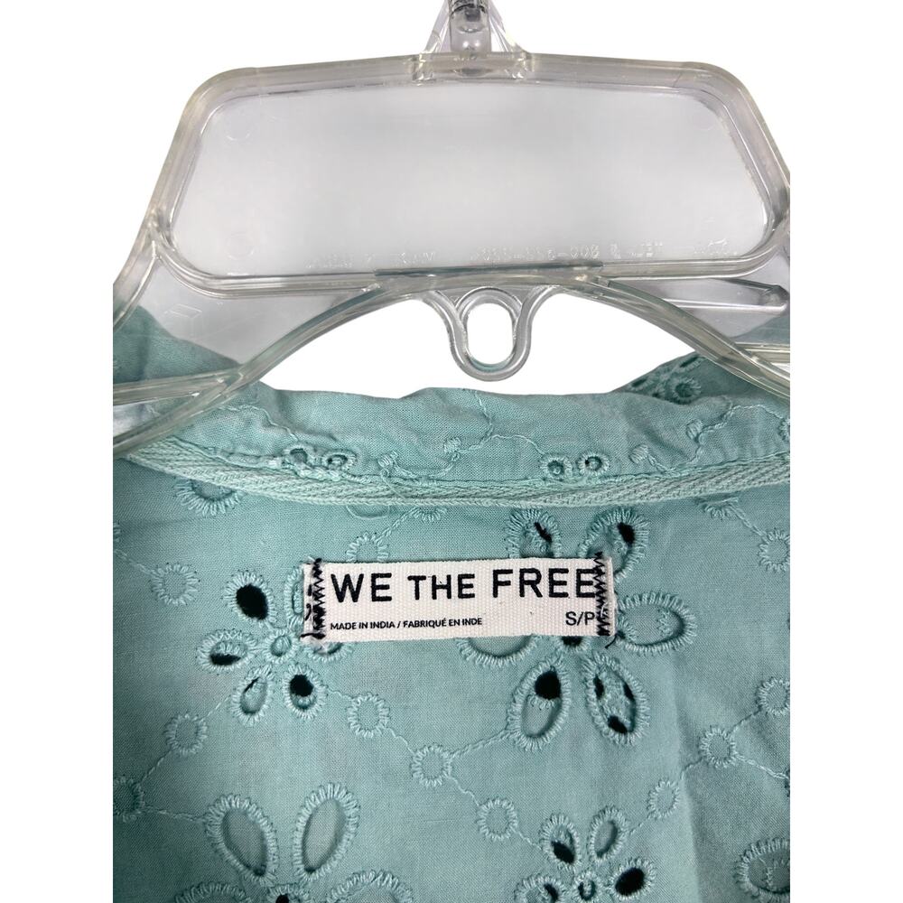 Free People We The Free Mae Washed Eyelet Shirt Faded Mint Green S - Picture 6 of 8